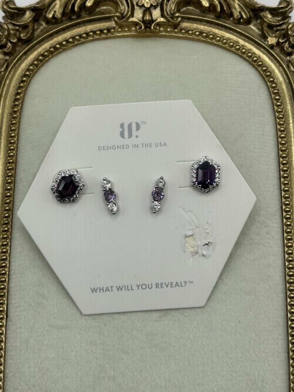 Bomb Party Sparkling Promises RBP5862 Amethyst CZ Rhodium Earrings 2 Pair